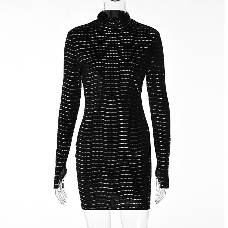 Shine Long Sleeve Turtleneck Mini Dress