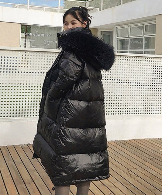 Real Fur Duck Down Loose Puffer Overcoats