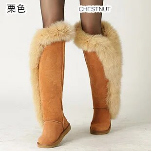 Genuine Leather Natural Side Fur Long Boots