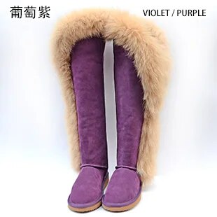 Genuine Leather Natural Side Fur Long Boots
