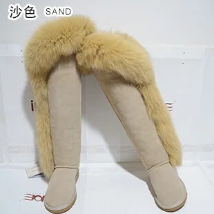 Genuine Leather Natural Side Fur Long Boots