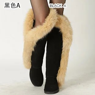 Genuine Leather Natural Side Fur Long Boots
