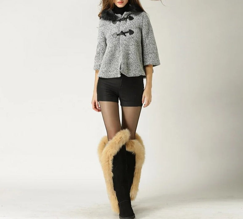 Genuine Leather Natural Side Fur Long Boots