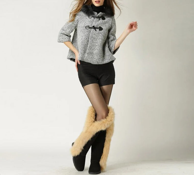 Genuine Leather Natural Side Fur Long Boots