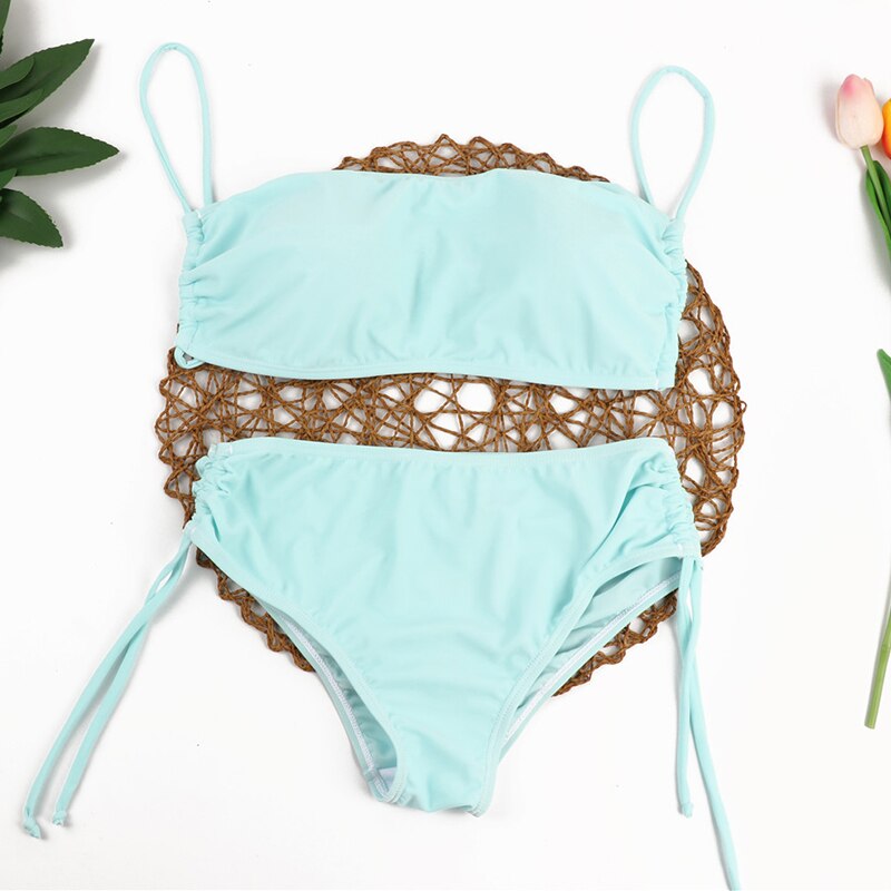 High waist Straw String Ruched Bikinis