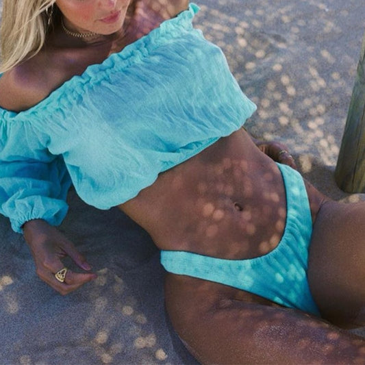 Off shoulder Flare Long Sleeve Crop Tops