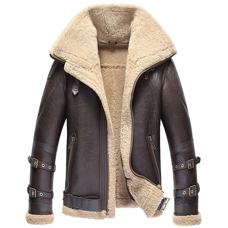 Genuine Leather Real Shearling Fur Lining Military Coats