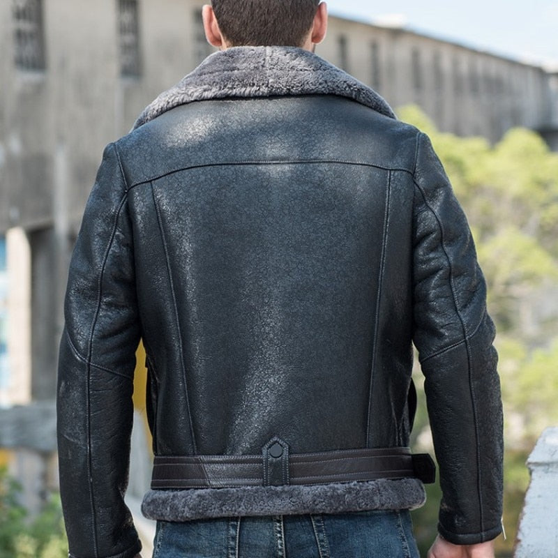 Genuine Leather Moto Real Fur Sherling Lining Coat