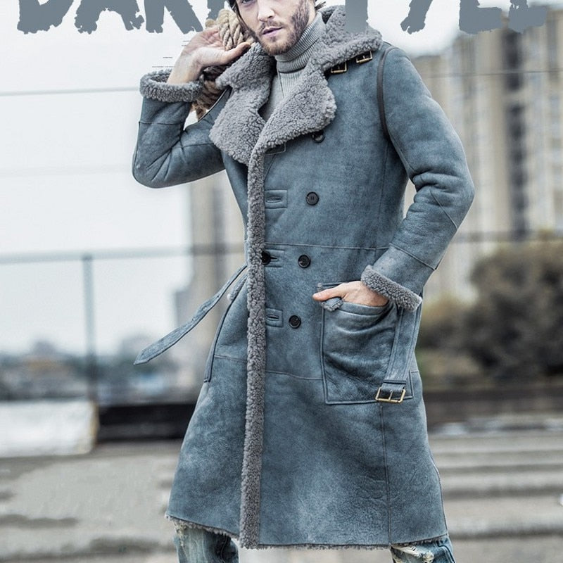 Genuine Leather Natural Sherling Fur Lining Overcoats