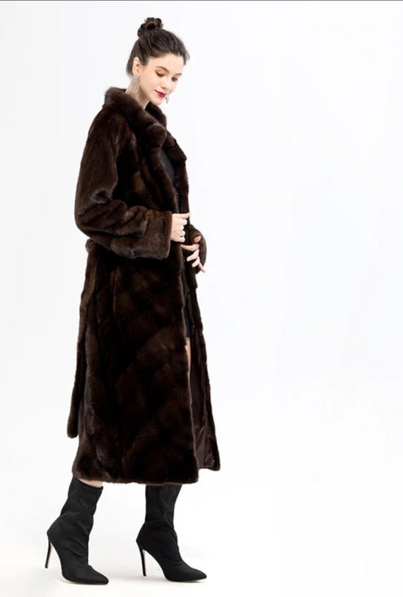 Stand Collar Full Pelt Real Mink Fur Coats Long