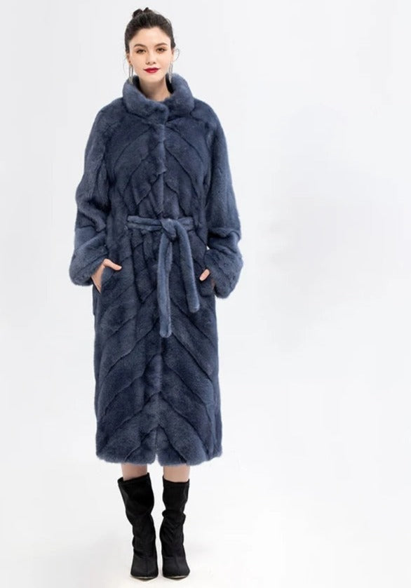 Stand Collar Full Pelt Real Mink Fur Coats Long
