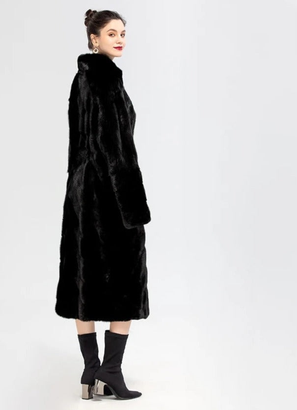Stand Collar Full Pelt Real Mink Fur Coats Long