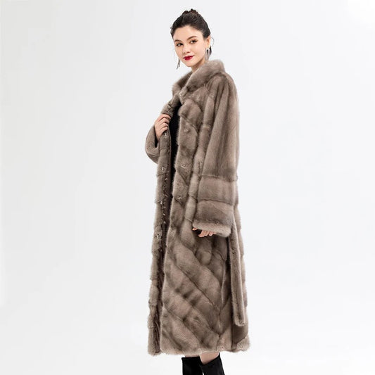 Stand Collar Full Pelt Real Mink Fur Coats Long