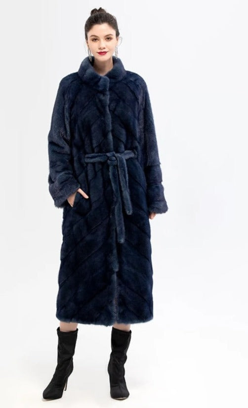 Stand Collar Full Pelt Real Mink Fur Coats Long