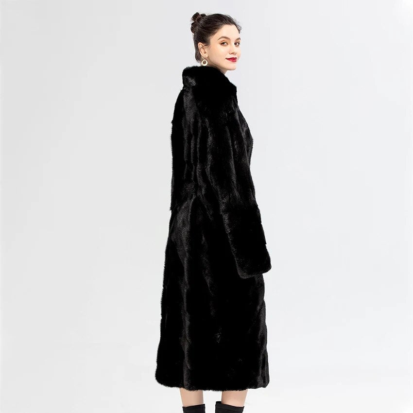 Stand Collar Full Pelt Real Mink Fur Coats Long