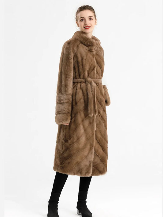 Stand Collar Full Pelt Real Mink Fur Coats Long