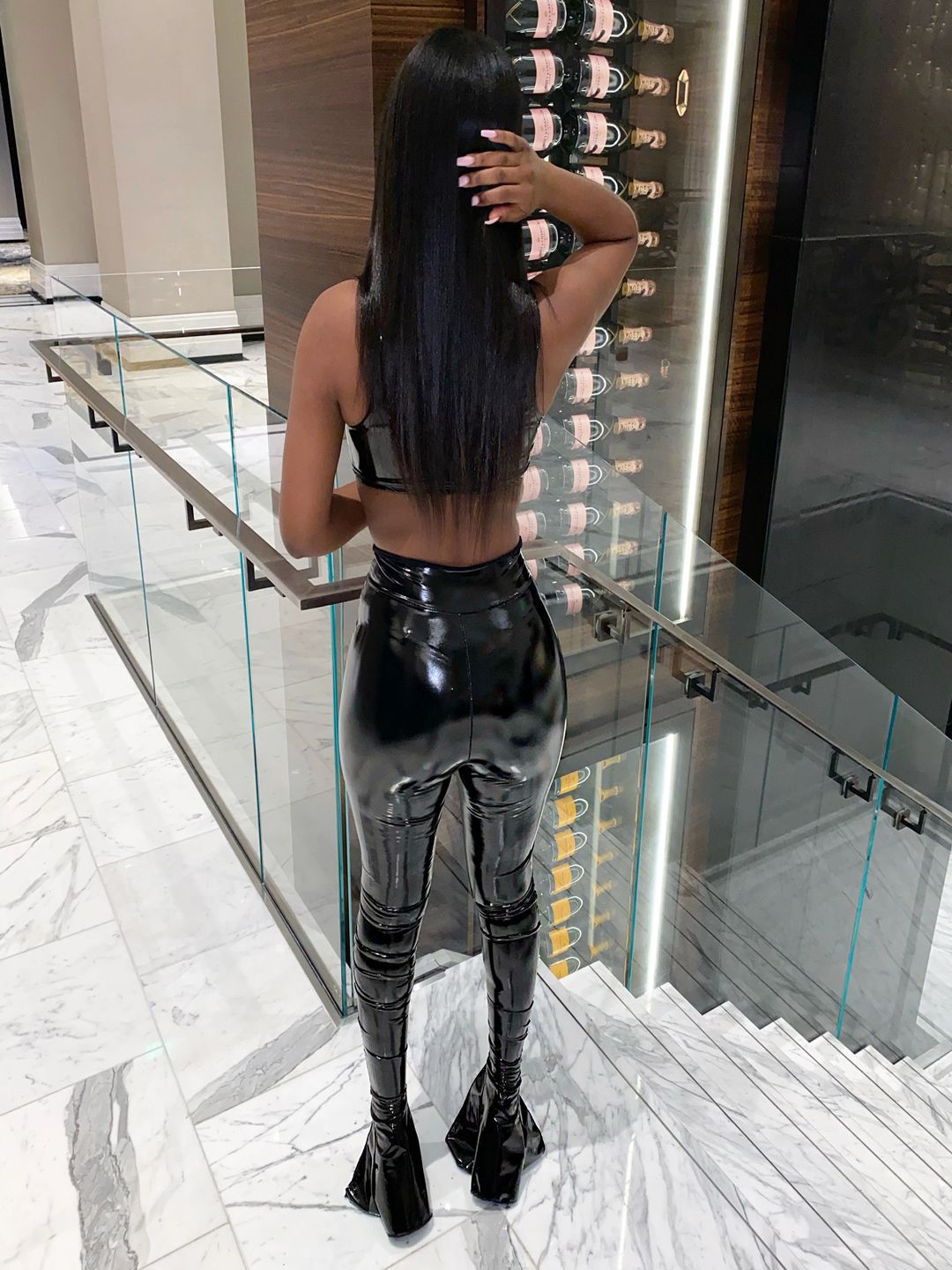 Black Pu Leather Tank Crop Top and Pants Set