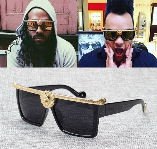 Gold Lion Head Square Frame Sunglasses