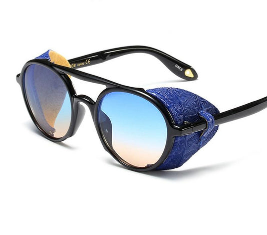 Round Leather Side Shield Sunglasses