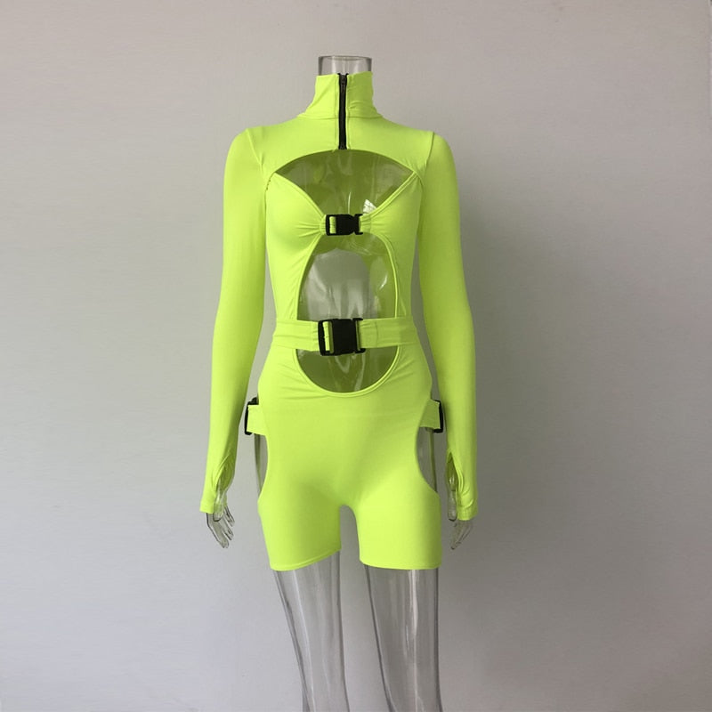 Long Sleeve High Neck Buckle Rompers