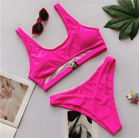 Tank Top Buckle Strap Bikini Sets (Multi-Colors/Styles)