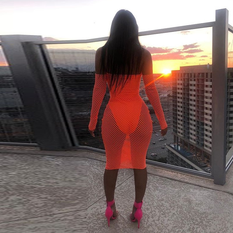 Off Shoulder Knee Length Mesh Dresses