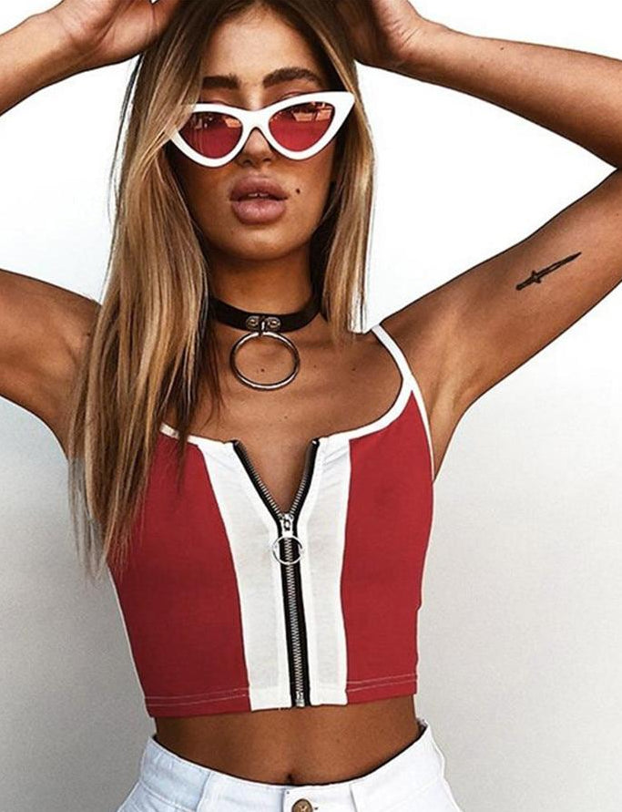 Zipper Fly Crop Tops