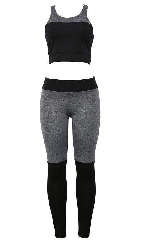 Grey High Waist Leggings And Bra Fitness Suit