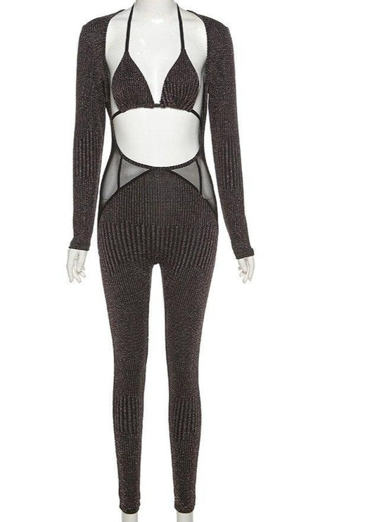 Halter Crop Top Mesh Jumpsuits