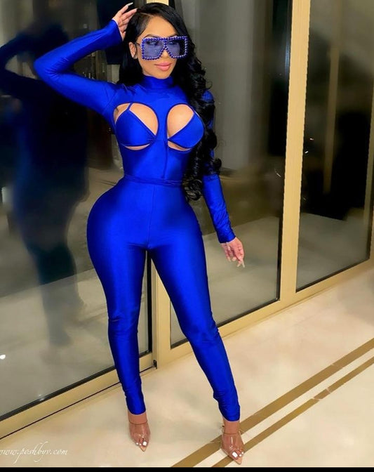 Long Sleeve Hollow Breast Jumpsuits