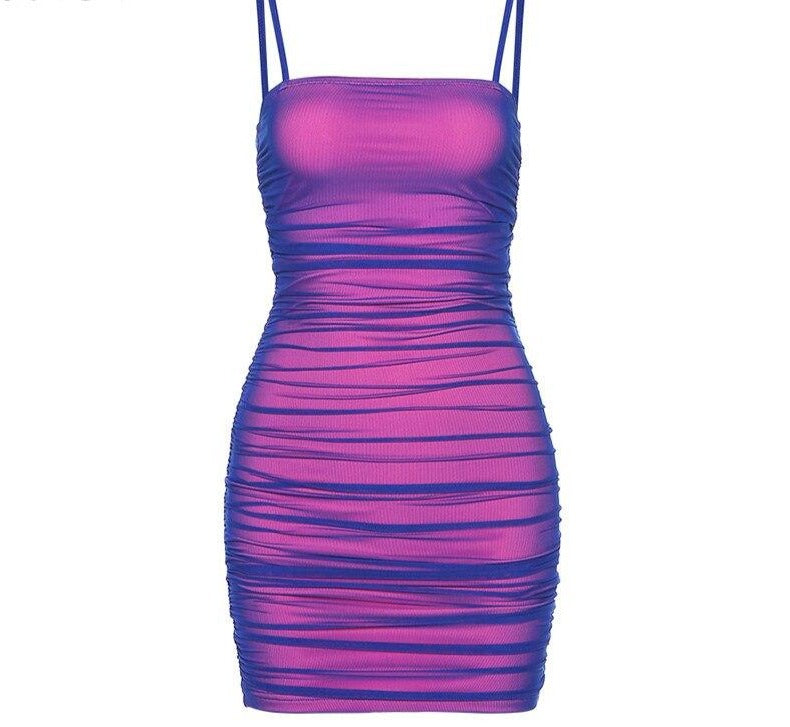 Reflective Sleeveless Halter Mini Dresses