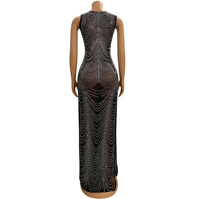 Mesh High Slit Sleeveless Dresses