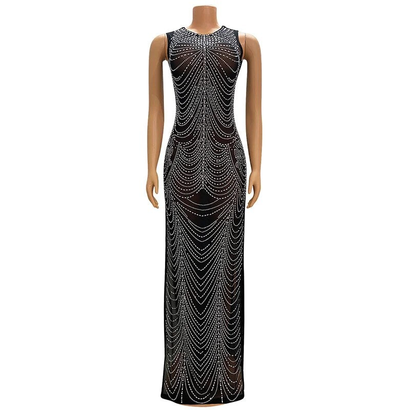 Mesh High Slit Sleeveless Dresses