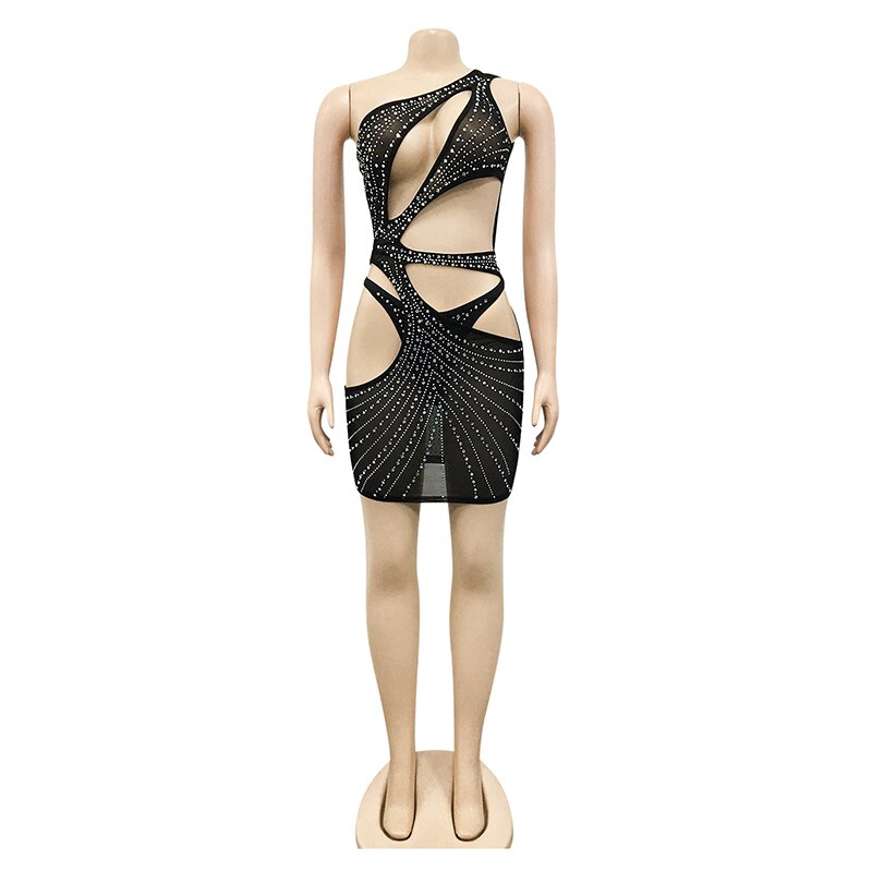 Studded Mesh Extra Hollow Mini Dresses