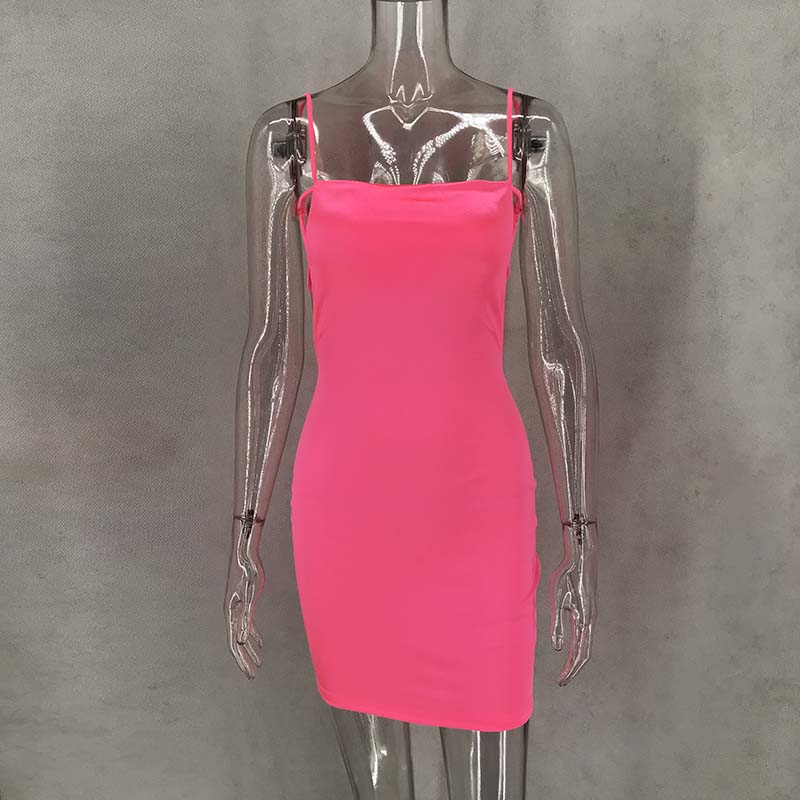 Neon Strap Backless Bodycon Mini Dresses