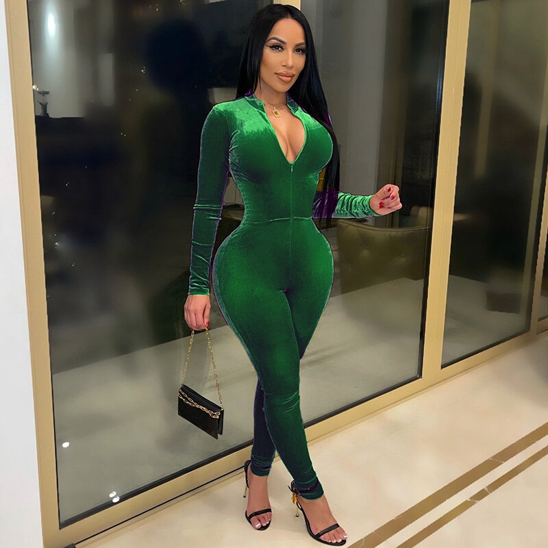 Velvet Long Sleeve Jumpsuits
