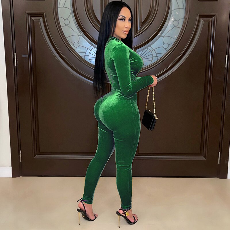 Velvet Long Sleeve Jumpsuits