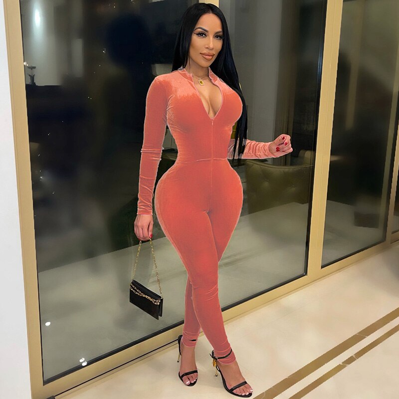 Velvet Long Sleeve Jumpsuits