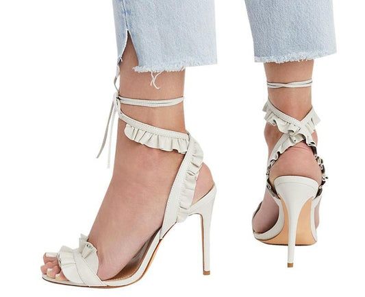 Cross Bandage Ruffle Lace-Up High Heel Sandals