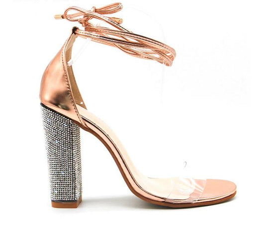 Rhinestone Ankle Strap High Heel Sandals
