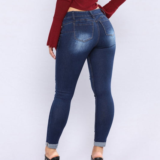 High Waist Ripped Skinny Pencil Jeans