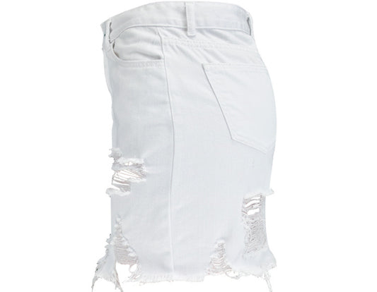 White HIGH WAIST RIPPED DENIM SKIRTS