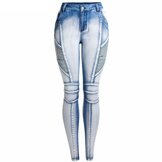 Bleached Wash Slim Fit Moto Jeans