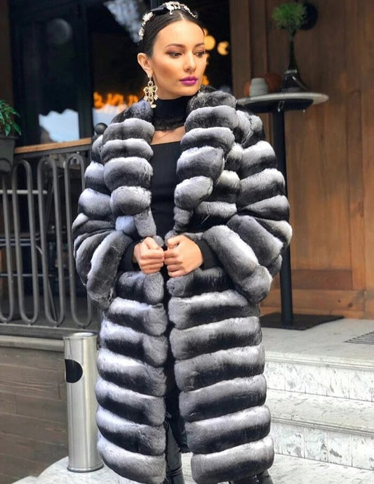 Chinchilla Style Real Rex Rabbit Fur Coats
