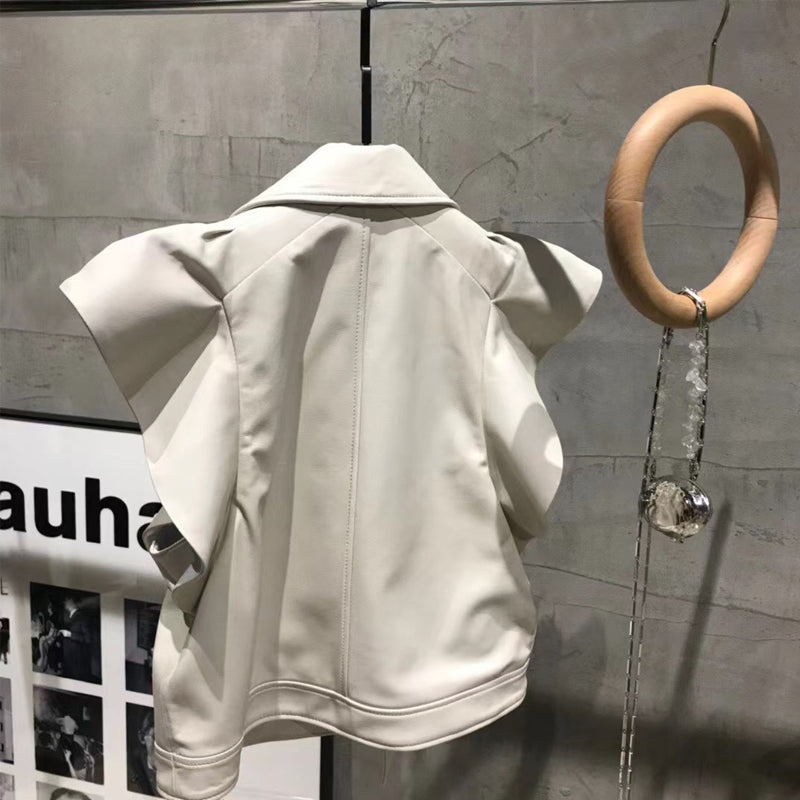 Genuine Leather Butterfly Sleeve Moto Vest