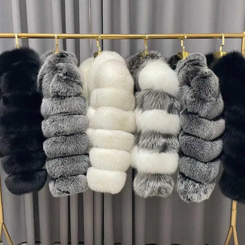 Two Tone Pattern Real Fur Coats Short