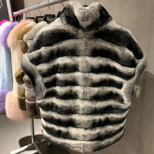 Chinchilla Style Real Rex Rabbit Fur Vest