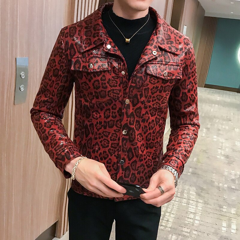 Leopard Print Slim Pu Leather Jackets