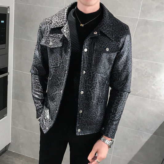 Leopard Print Slim Pu Leather Jackets