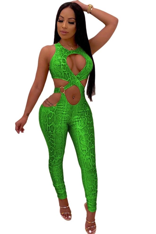 Candy Snake Print Cut Out Sleeveless Jumpsuits